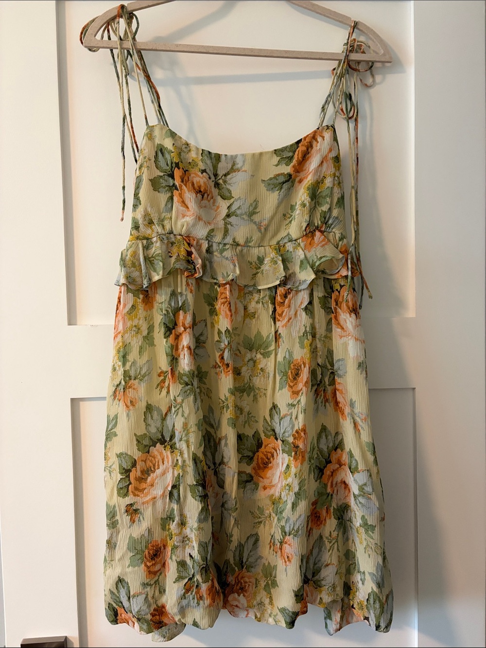 Floral Tie-Shoulder Mini Dress in Sage Green